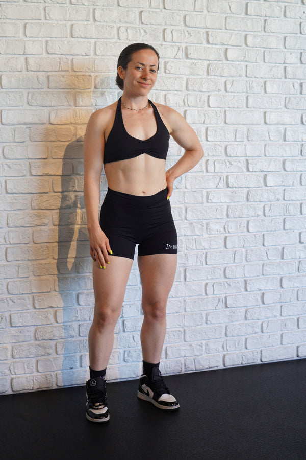 BLACK SHORTS WITH V-CUT SCRUNCH BUTT