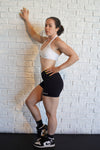 BLACK SHORTS WITH V-CUT SCRUNCH BUTT
