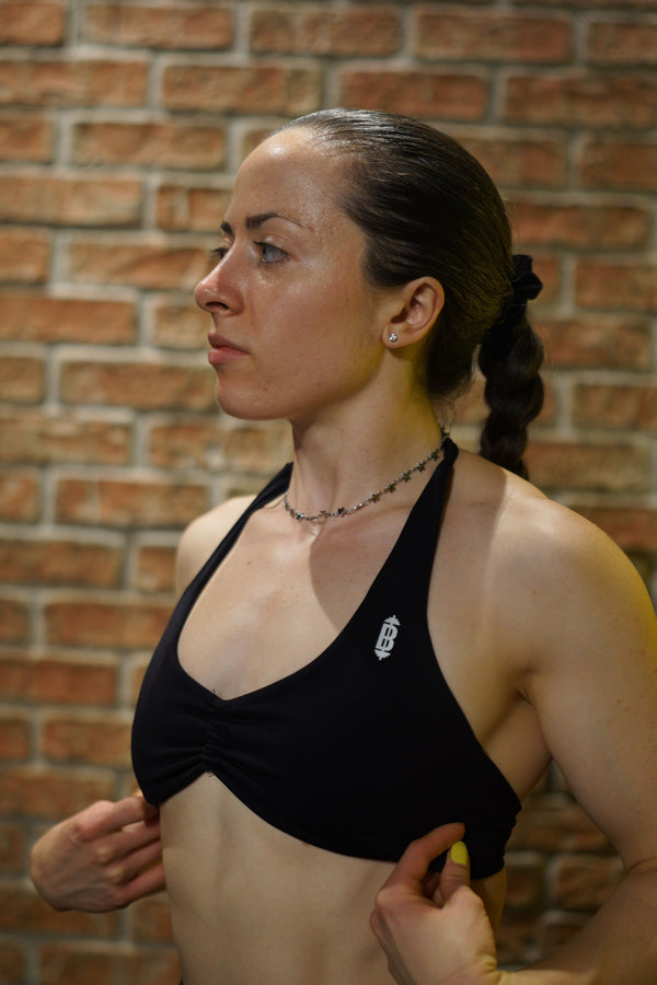 BLACK OPEN BACK SPORTS BRA